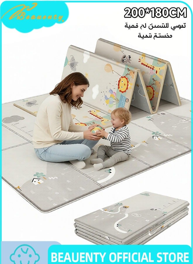 Beauenty Baby Play Mat, 200 * 180CM Waterproof Non-Slip Large Reversible Playmat Crawling Mat, Extra Thick Soft Baby Playmats for Playing or Camping Mat Bedroom Living Room Plush Carpet Area (B) - Image 1